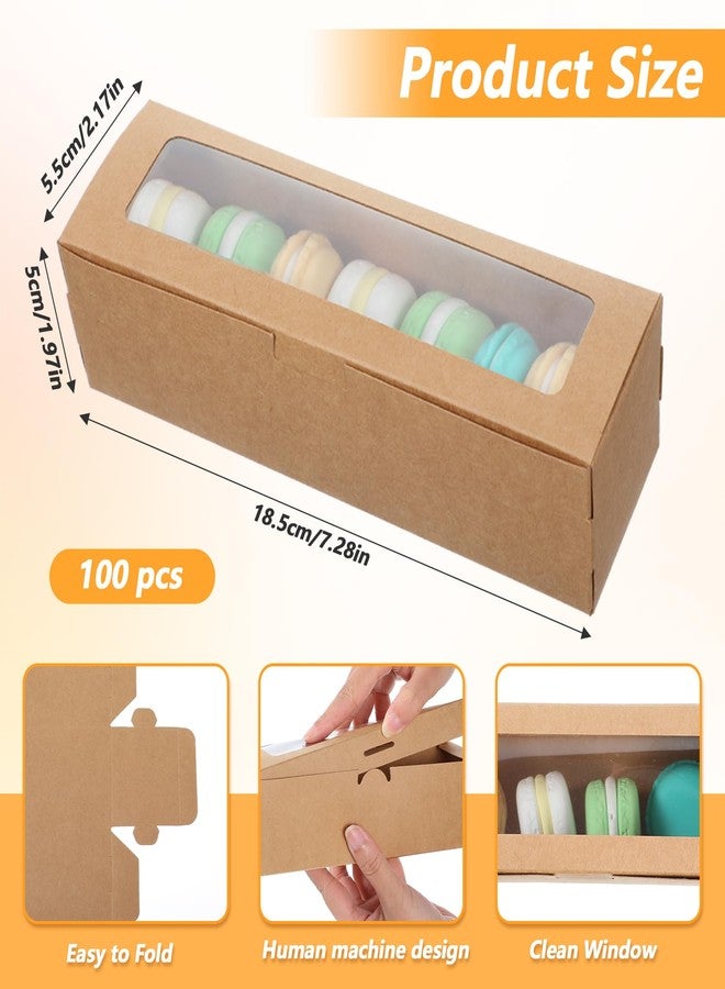 AojSup 100 Pcs Macaron Boxes with Window Bakery Boxes Long Rectangle Treat Containers for Cookies, Donuts, Pastry, Cookies, Chocolate Covered Strawberry, Brown - Image 2